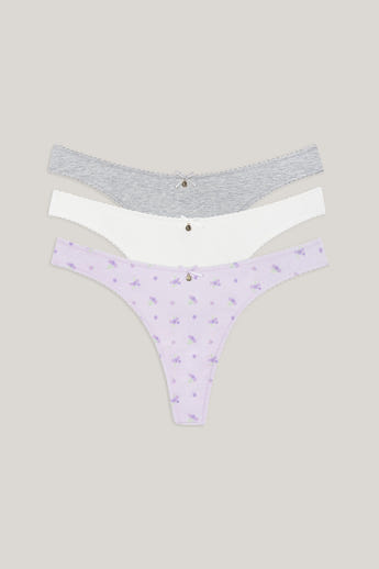 Cotton Kisses Strings (3-pack) - Lila Print