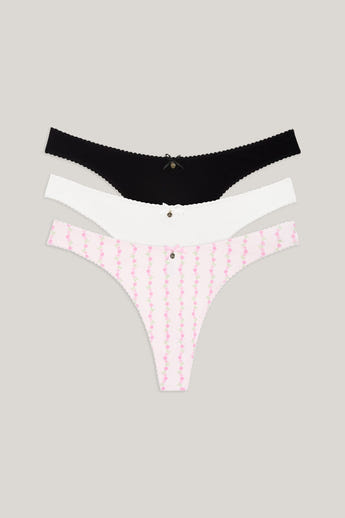 Cotton Kisses Strings (3-pack) - Roze Print