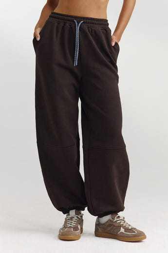 Joggingbroek met wijde pijpen - Donker Chocoladekleurig