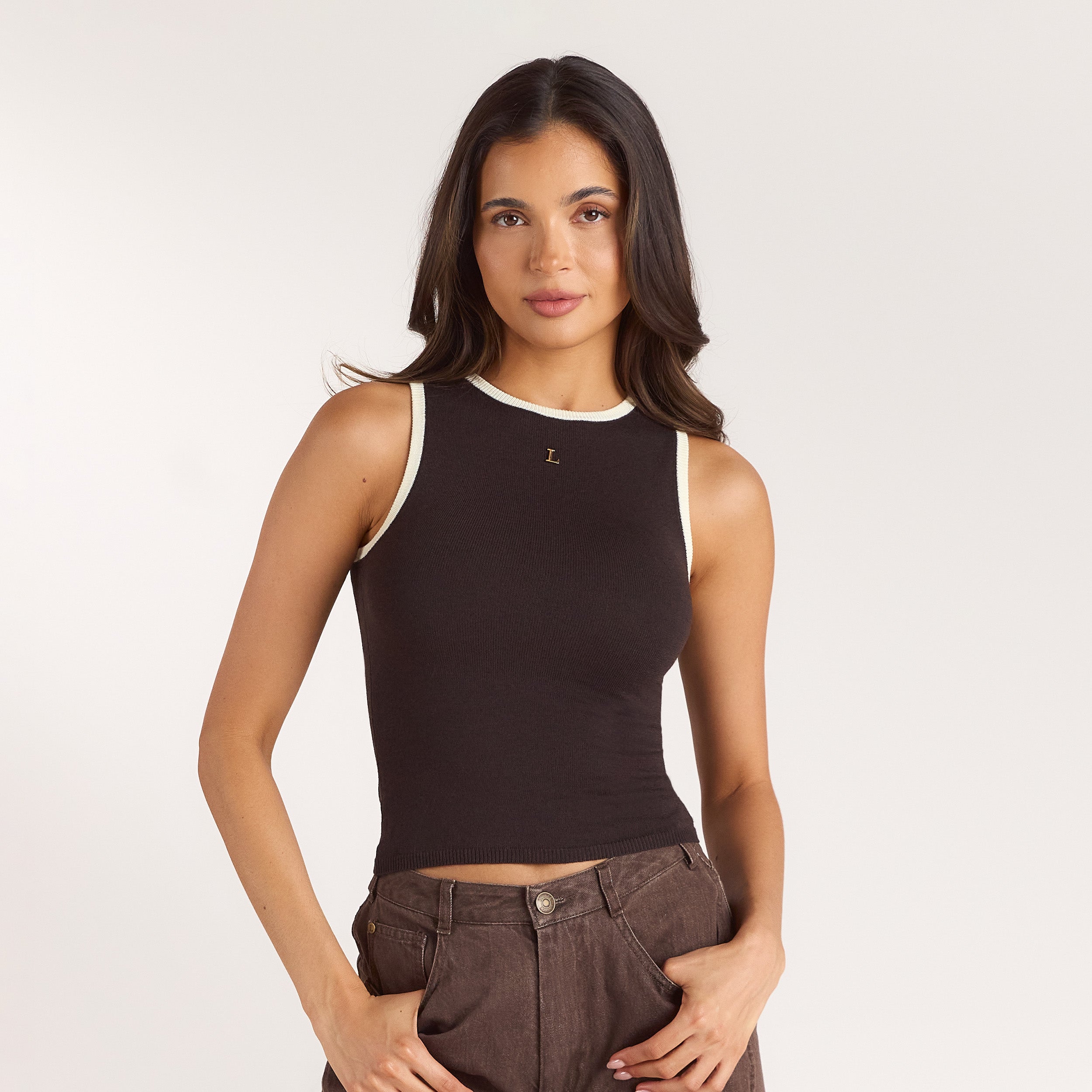 Gebreide Vest Top - Chocolade alternate