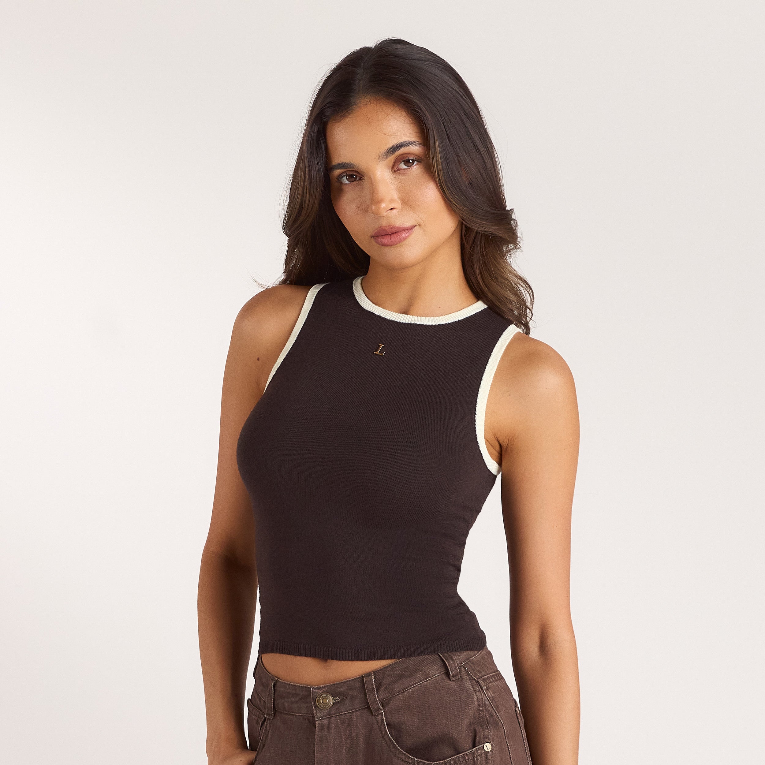 Gebreide Vest Top | Gebreide Vest Top - Chocolade