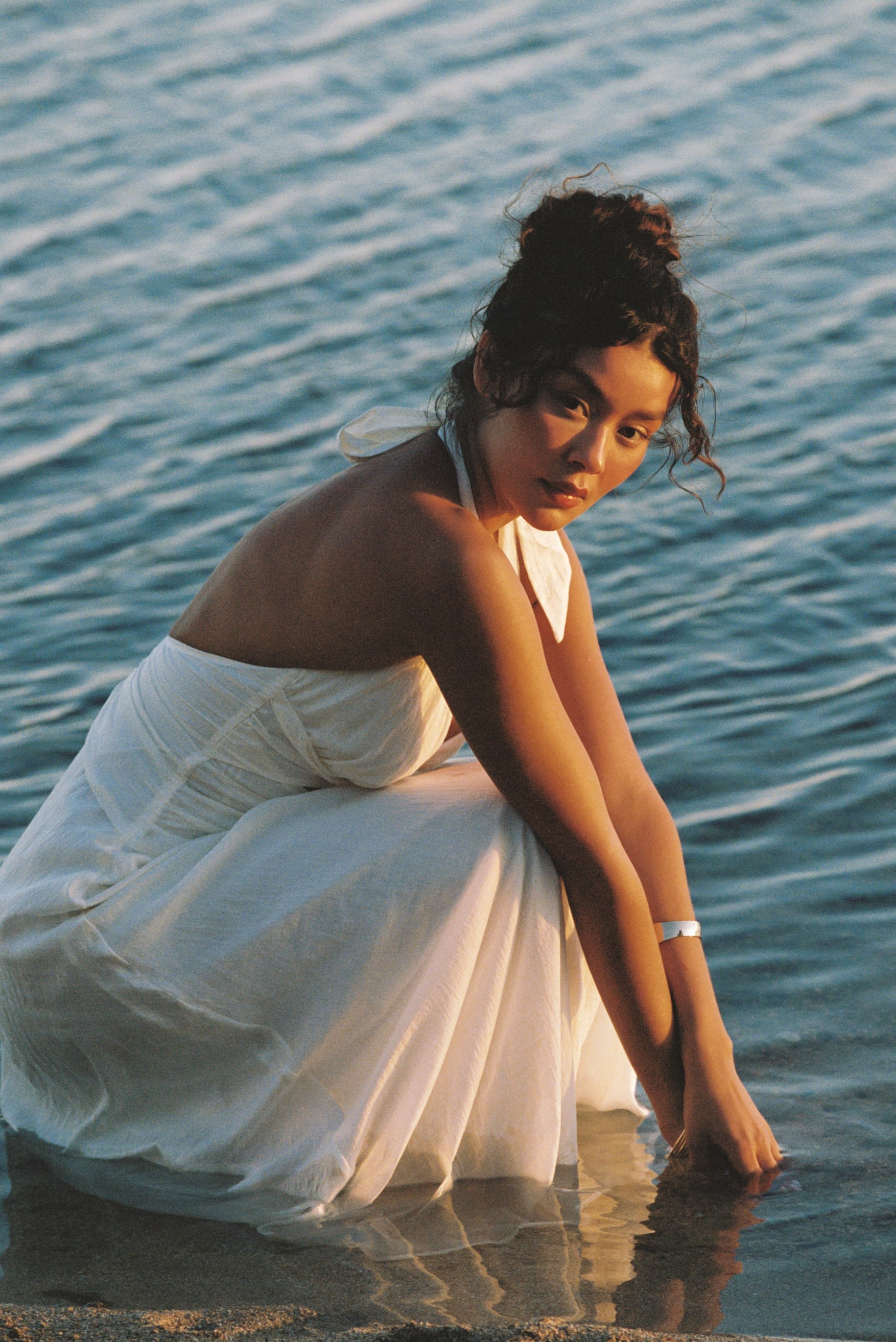 Maxi-jurk van Tencel met ruches | Maxi-jurk van Tencel met ruches - Crème