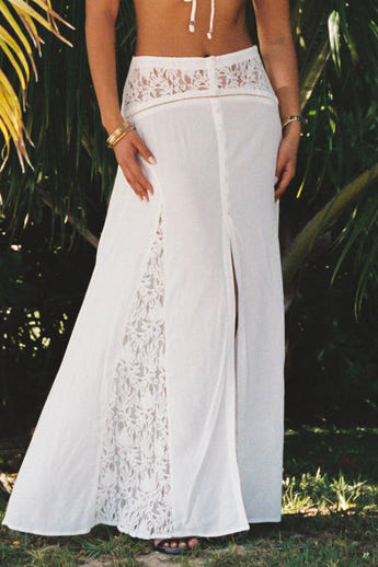 Maxi-rok met kant - Crème