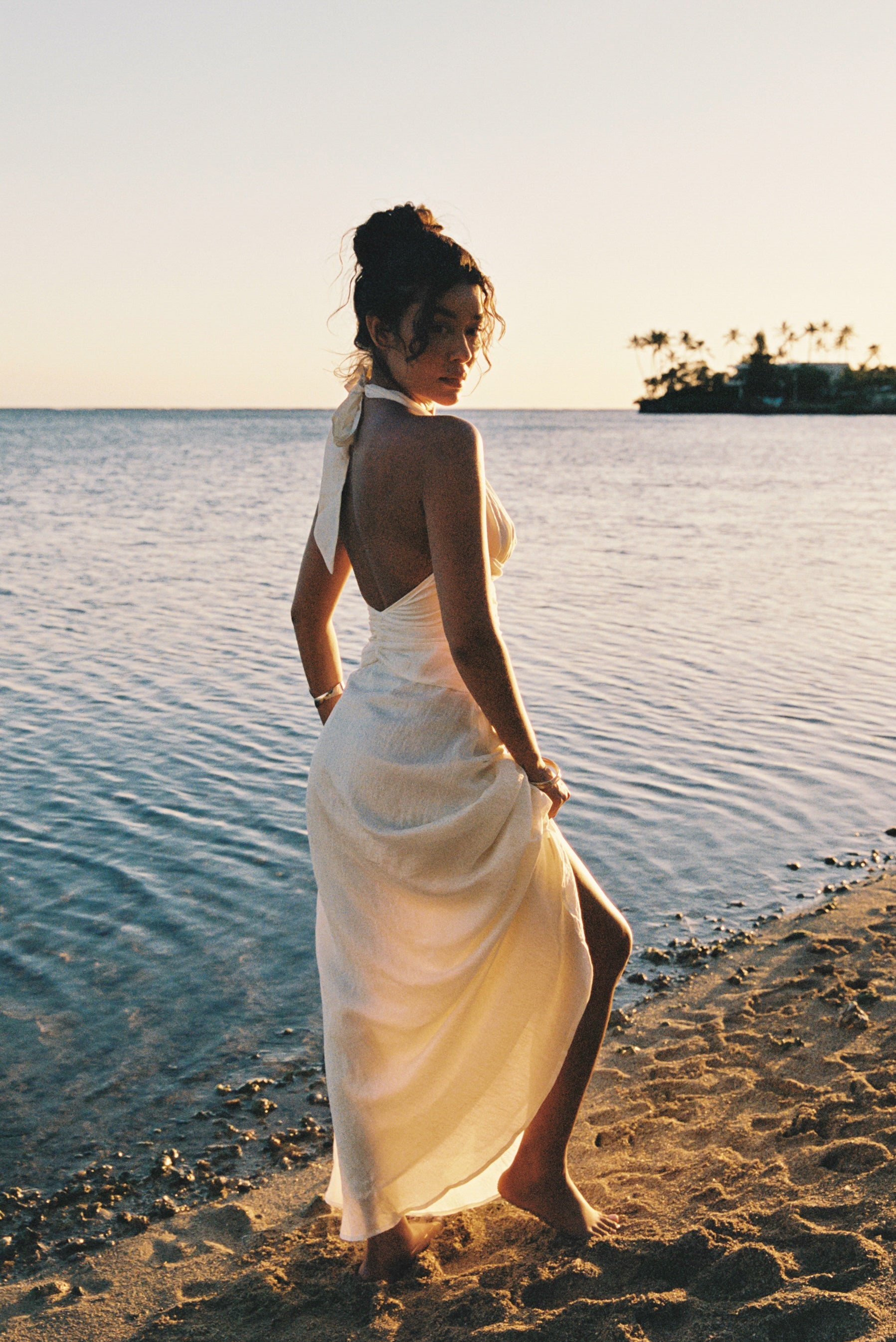 Maxi-jurk van Tencel met ruches | Maxi-jurk van Tencel met ruches - Crème